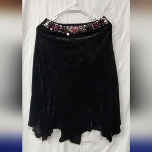 Elegant Black Velvet Skirt with Embellished Waistband